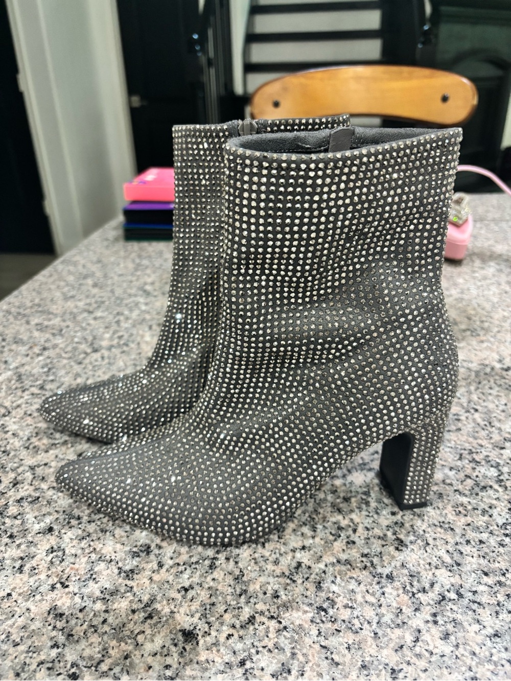 Embellished Gray Studded Ankle Boots